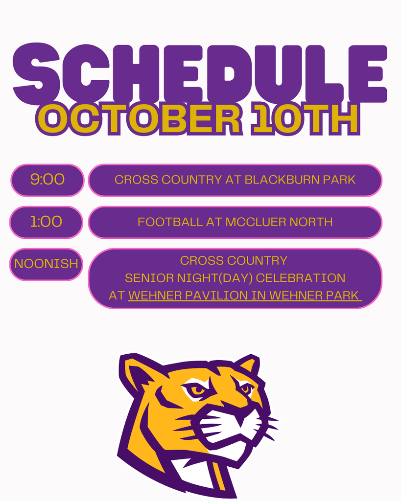 October 10th schedule.  Cross Country Senior Celebration!!!
