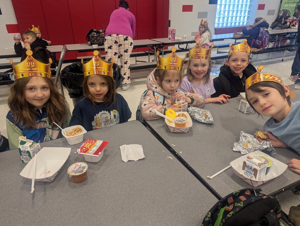 Afton students with breakfast crowns