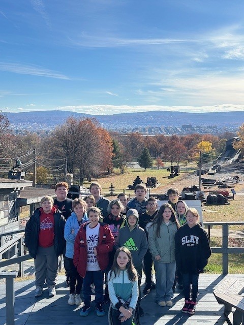 Student group photo with nice background of landscape
