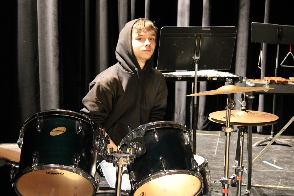 Student at drumset