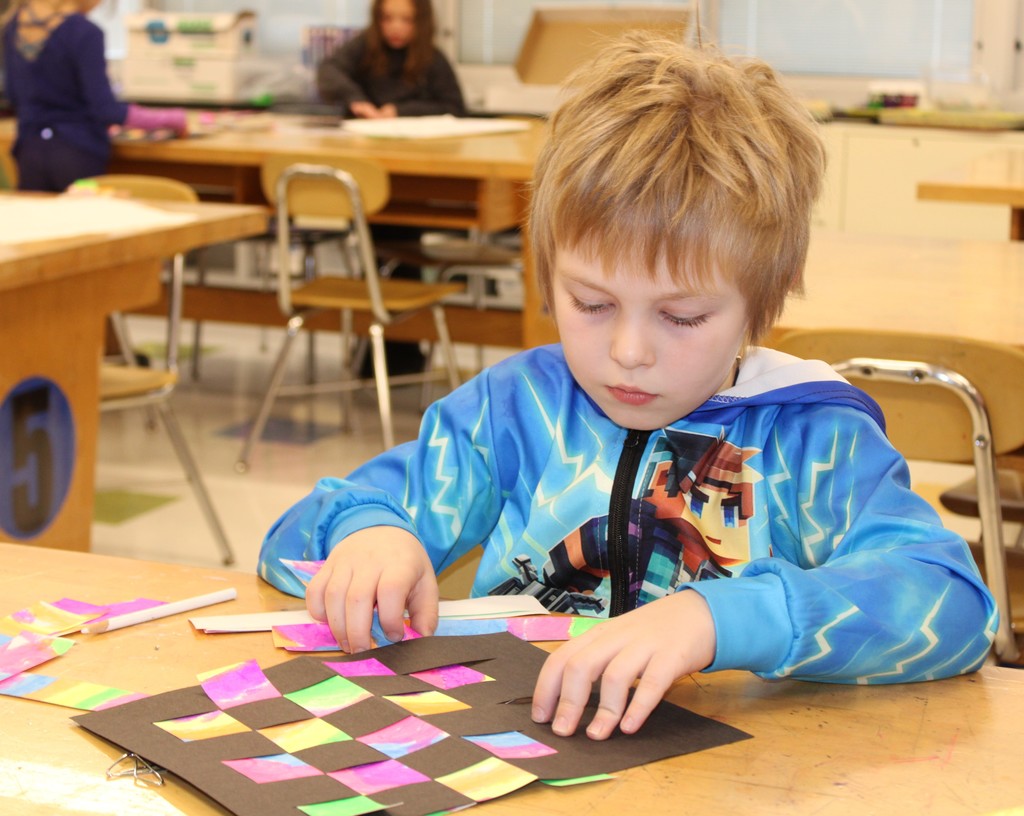 Student working on art project