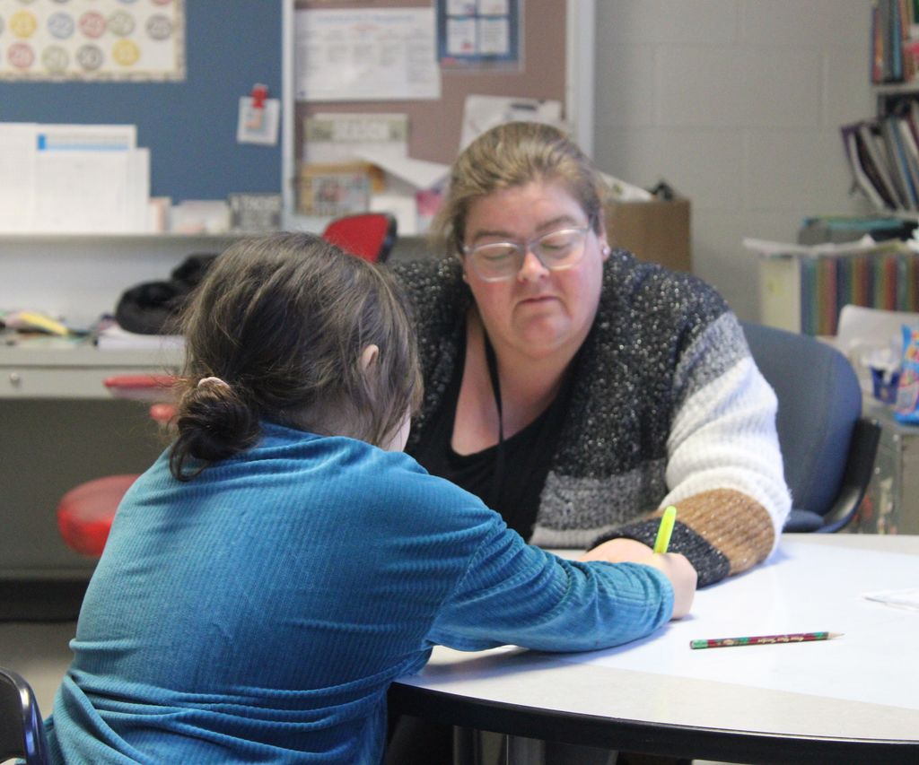 Teacher working with student
