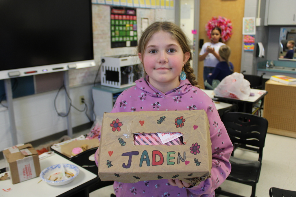 Afton student with valentines box