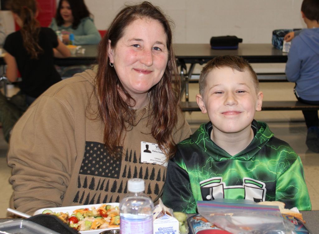Student with very important person and lunch