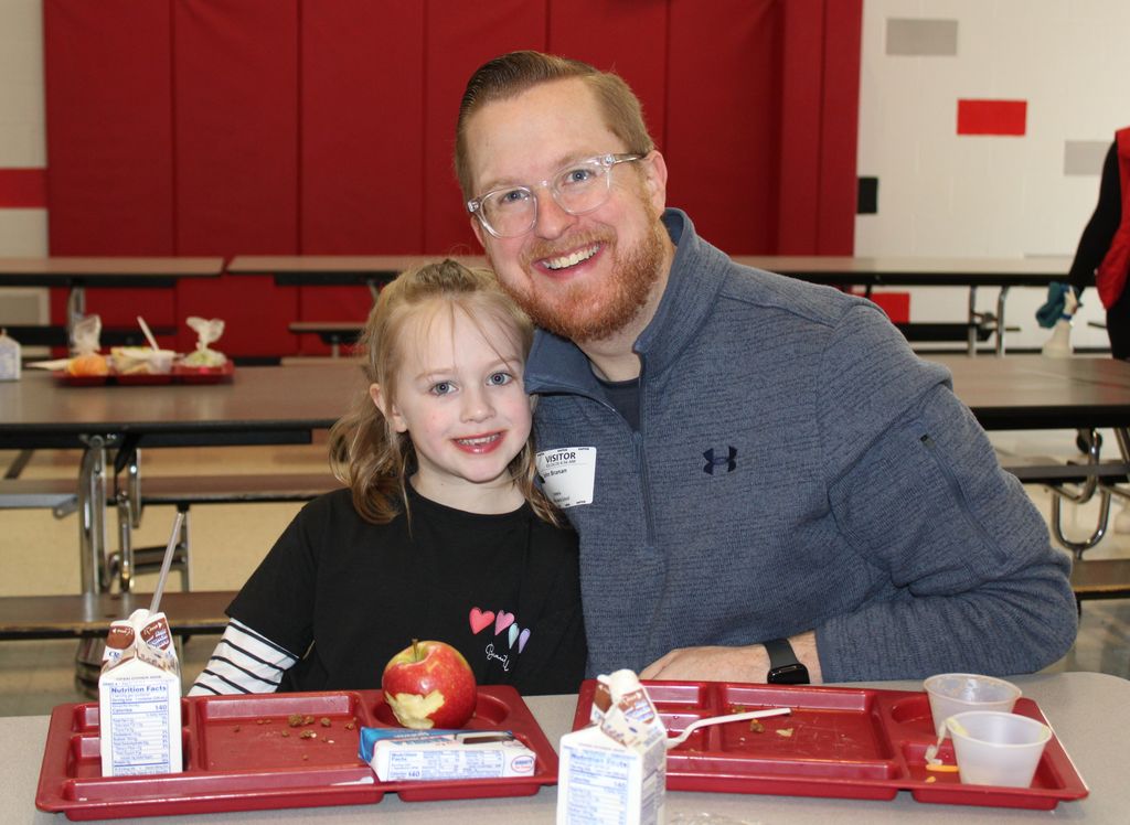 Student with very important person and lunch