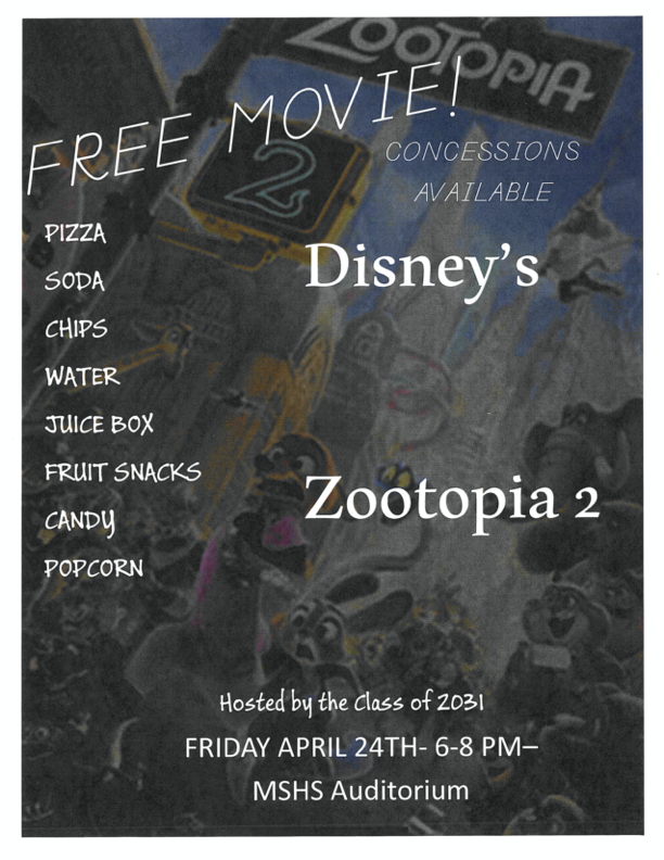 Free Movie Disney's Zootopia 2 Pizza Soda Chips Water Juice Box Fruit Snacks Candy Popcorn