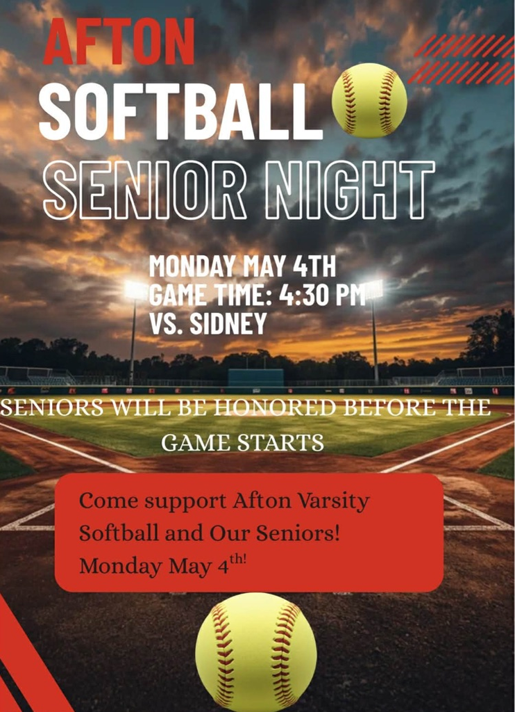 softball senior night game may 4th at 4:30 vs Sidney