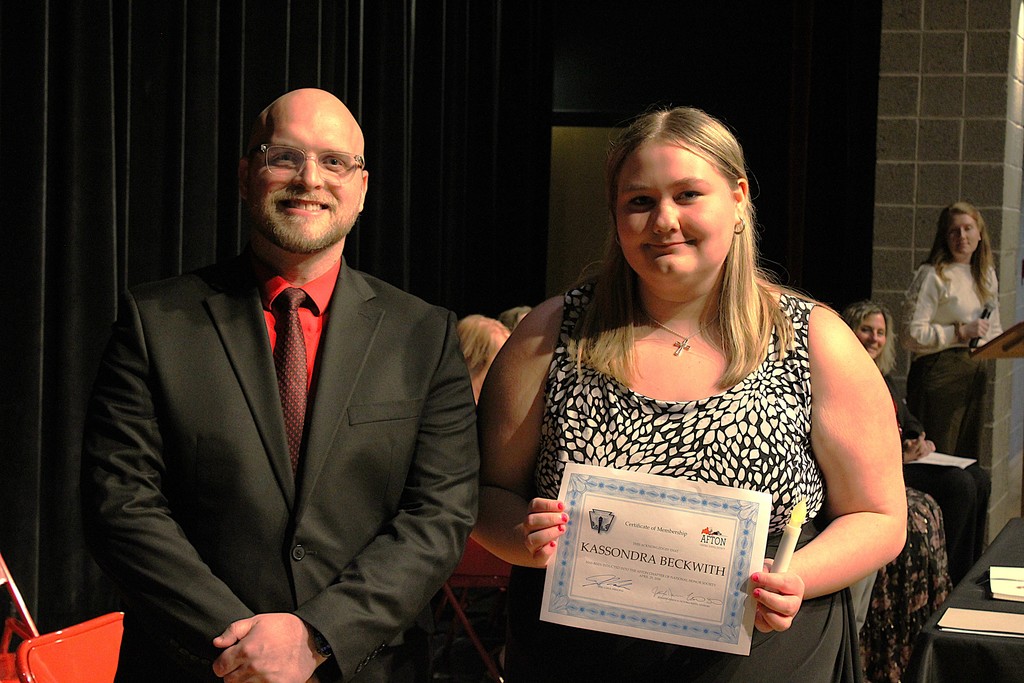 Kassie Beckwith with Principal Carle