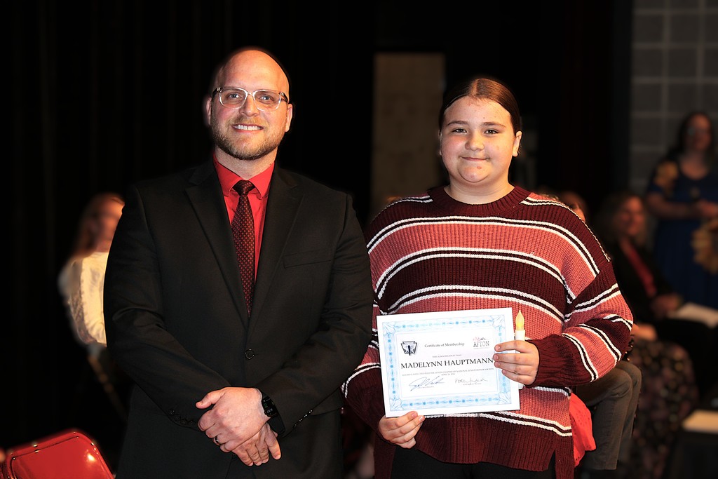 Madelynn Hauptmann with Principal Carle