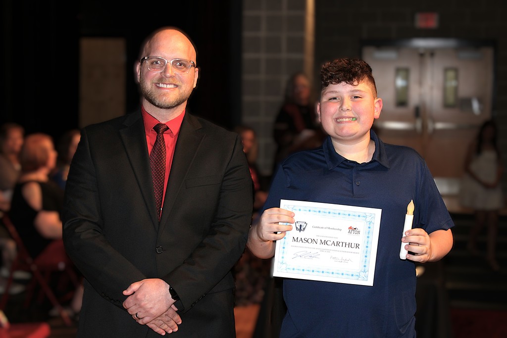 Mason McArthur with Principal Carle