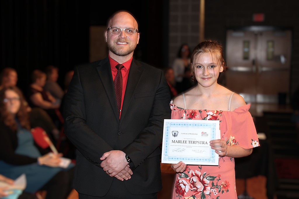 Marlee Terpstra with Principal Carle