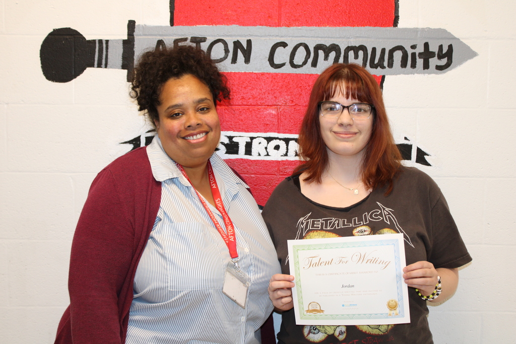 Afton student Jordan Strong with Ms. Echevarria