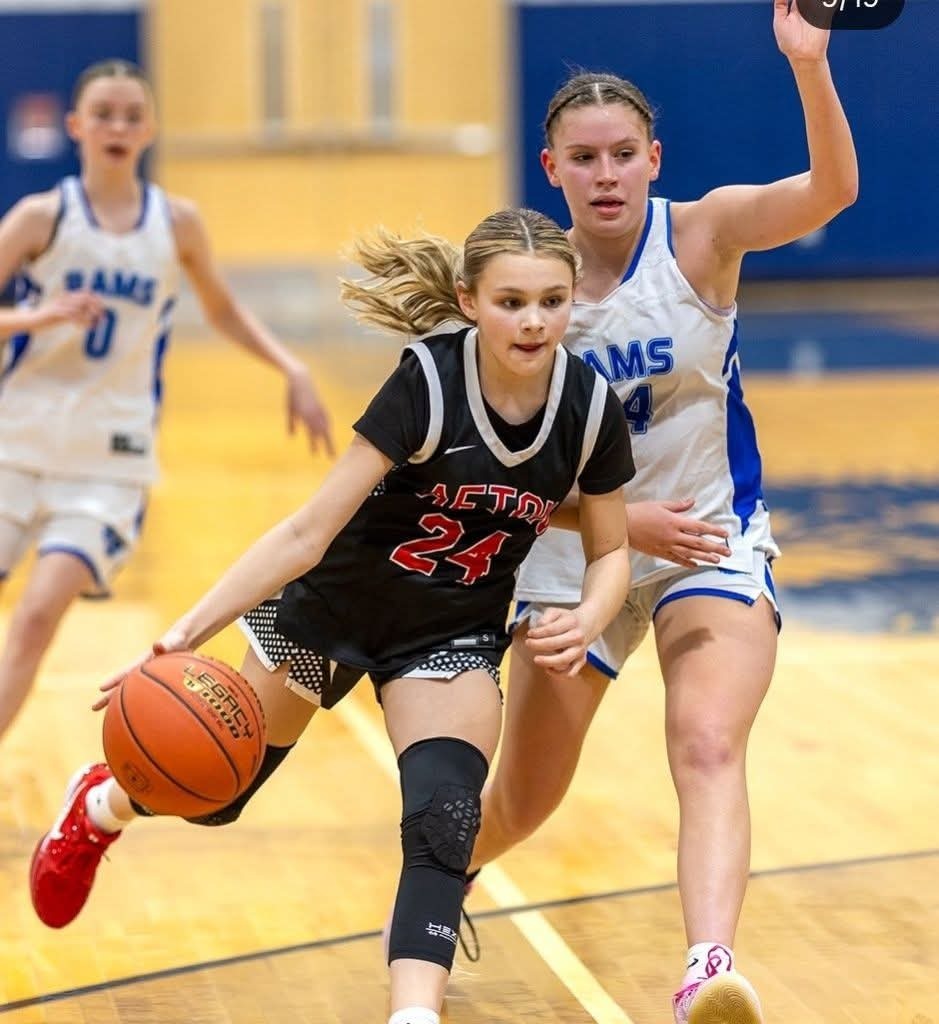 Rylee in action in basketball