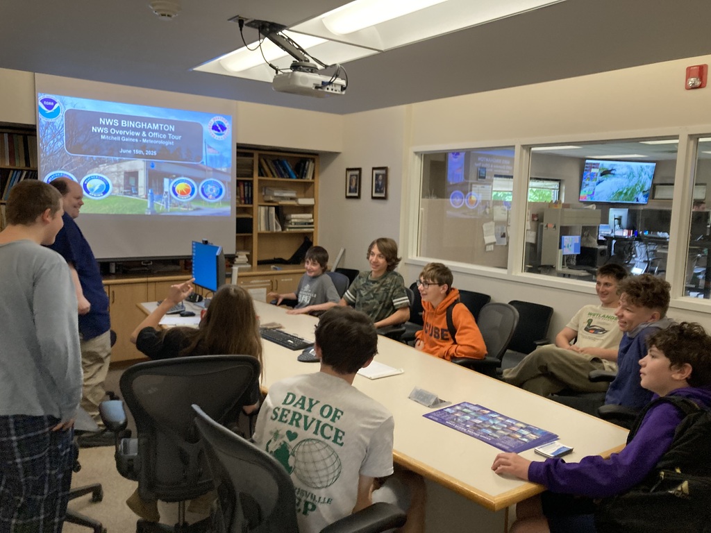 Afton STEP students at the Weather center in board room.