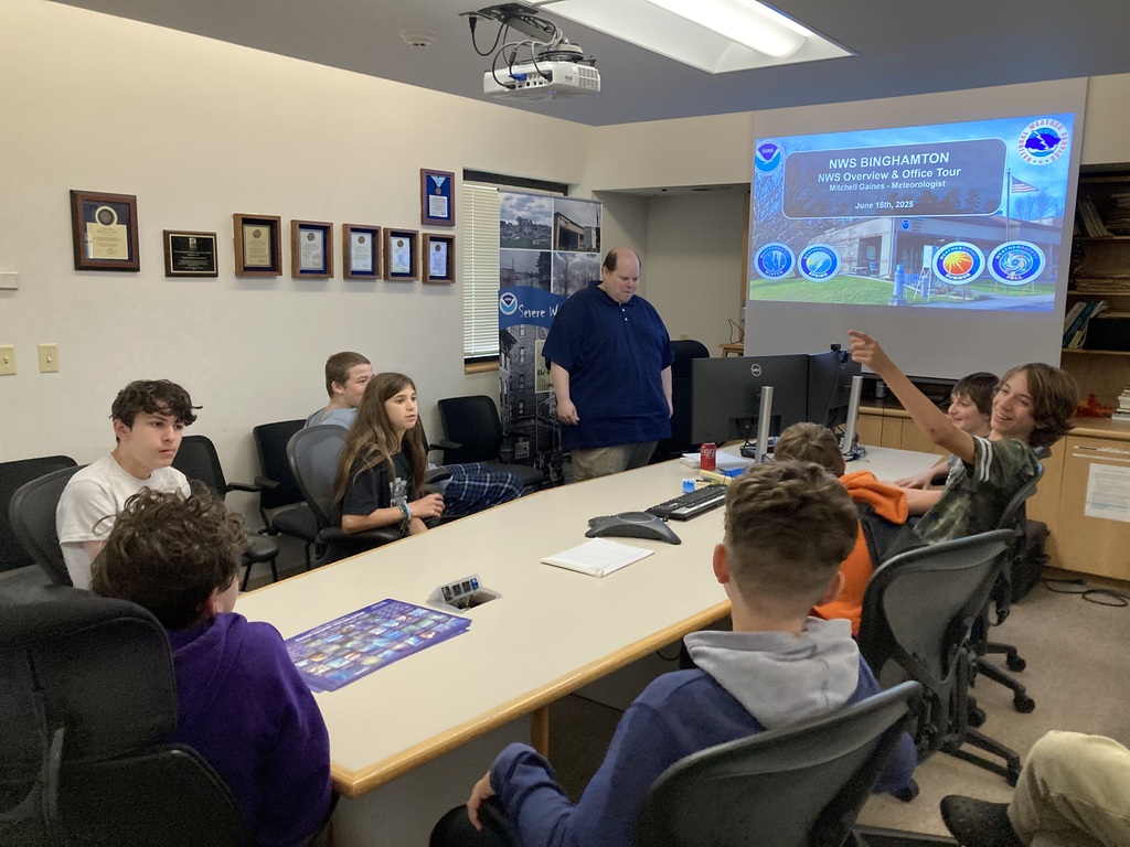 Afton STEP students at the Weather center in board room.