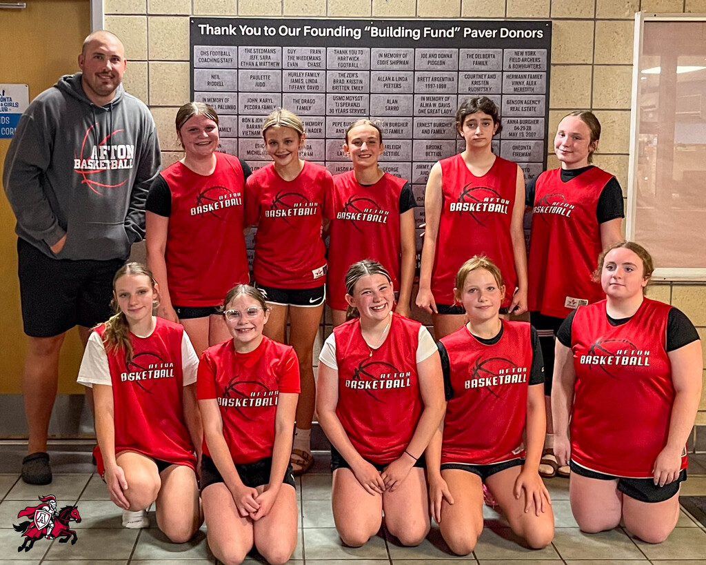 A group photo of the Afton JV girls basketball team.