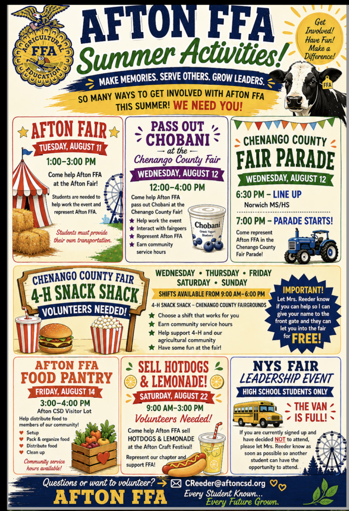 Afton FFA August activities flyer