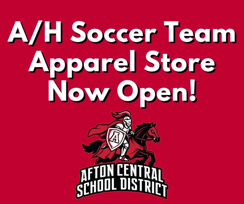 A graphic with text that reads, "A/H Soccer Team Apparel Store Now Open!"