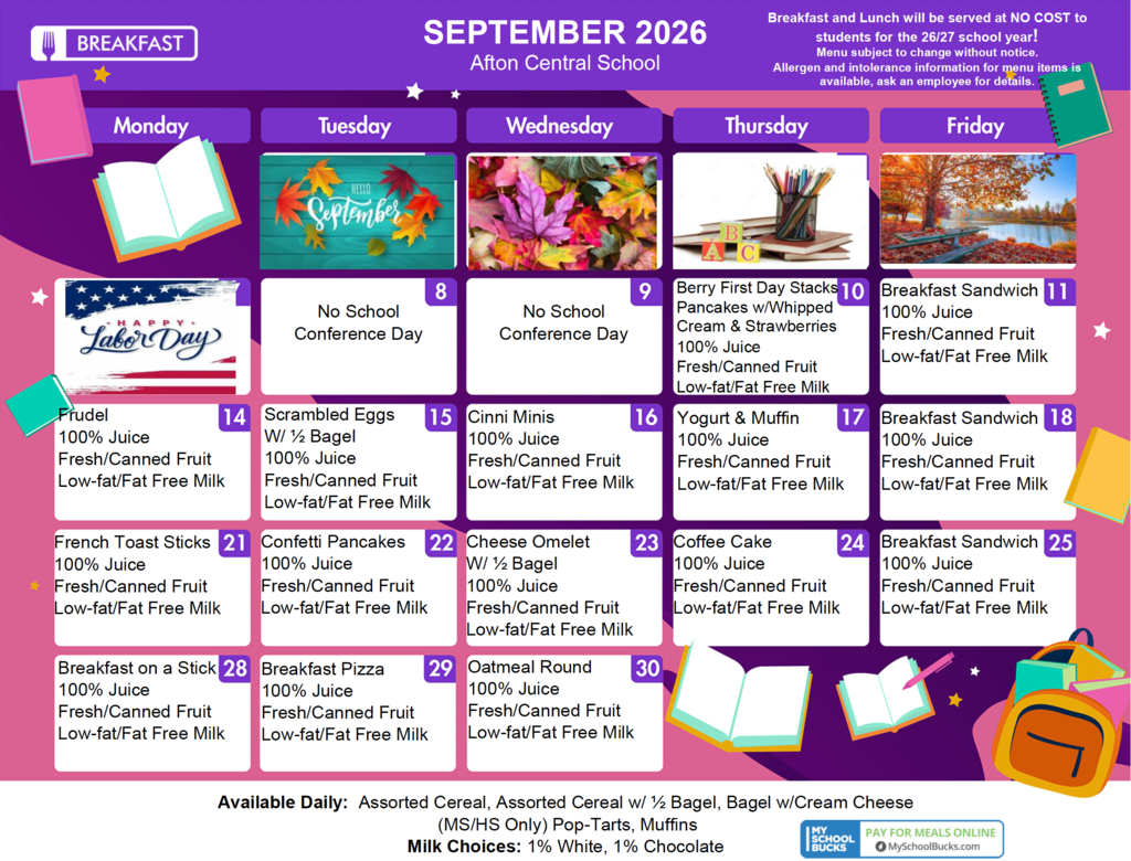 September 2026 breakfast menu