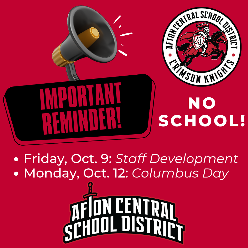 A red background displays an announcement. It includes a megaphone, a logo, and text reading "Important Reminder!".