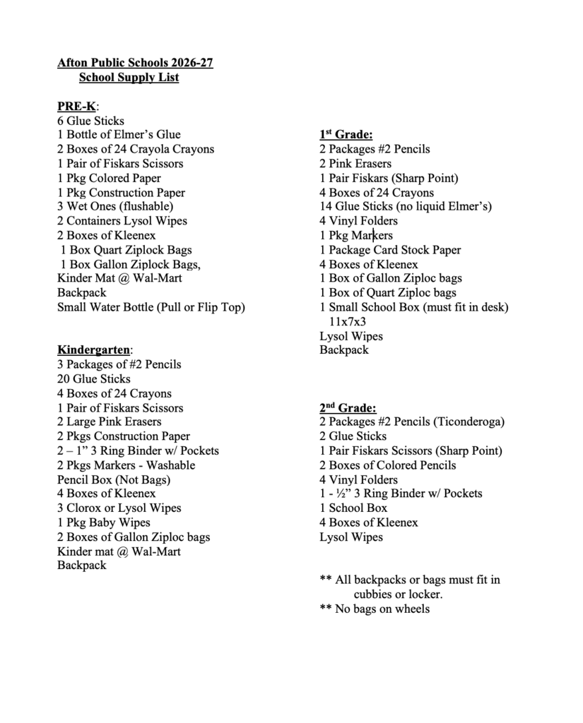 School Supply List