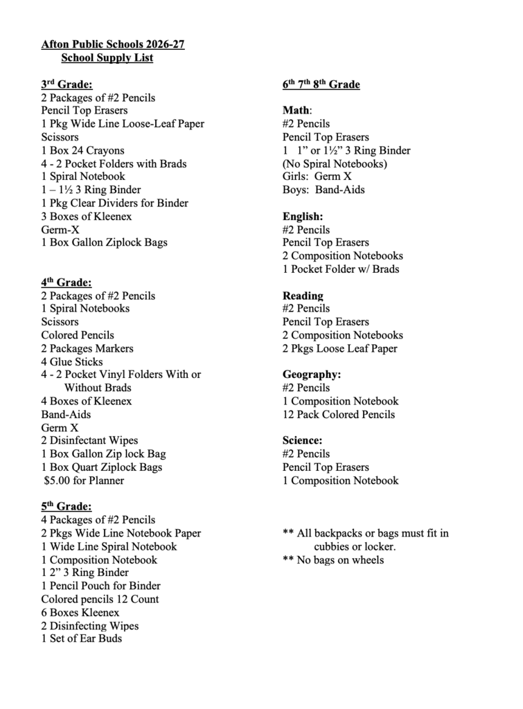 School Supply List