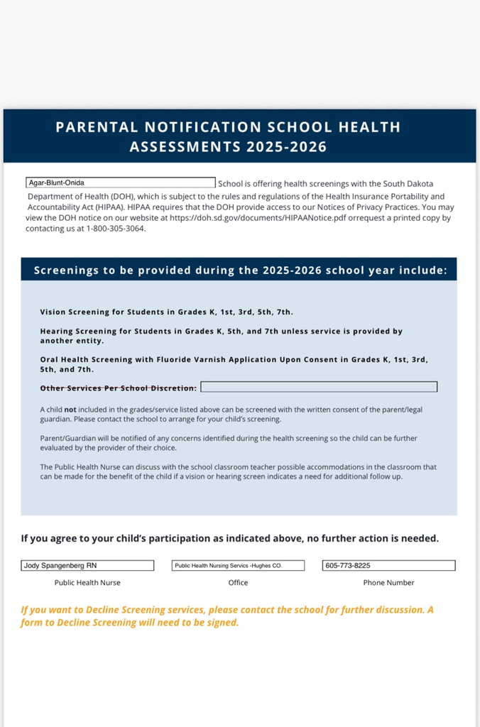 DOH school health assessment