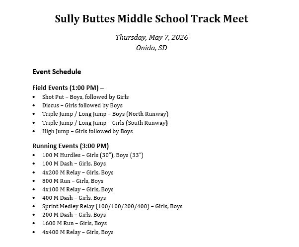 MS SB Track Meet Schedule