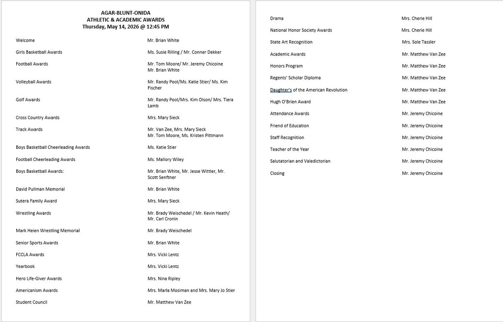 Awards Day Schedule