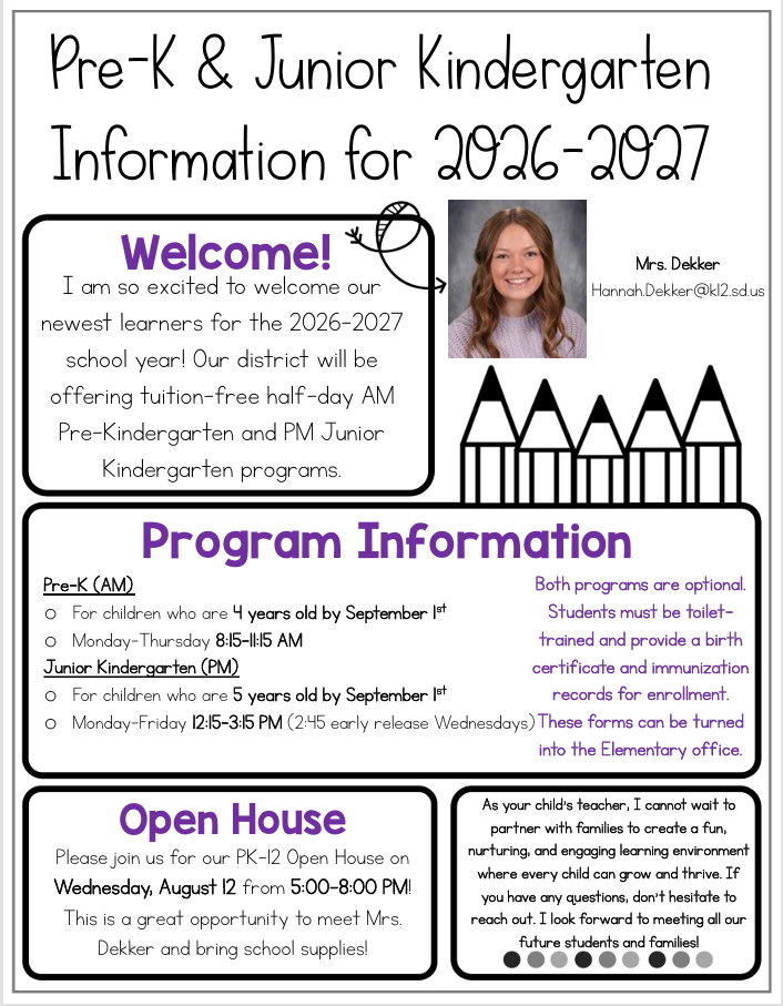 Pre-K and Junior Kindergarten Information for 2026-2027 School Year