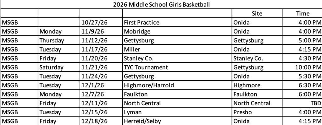 MSGBB Schedule