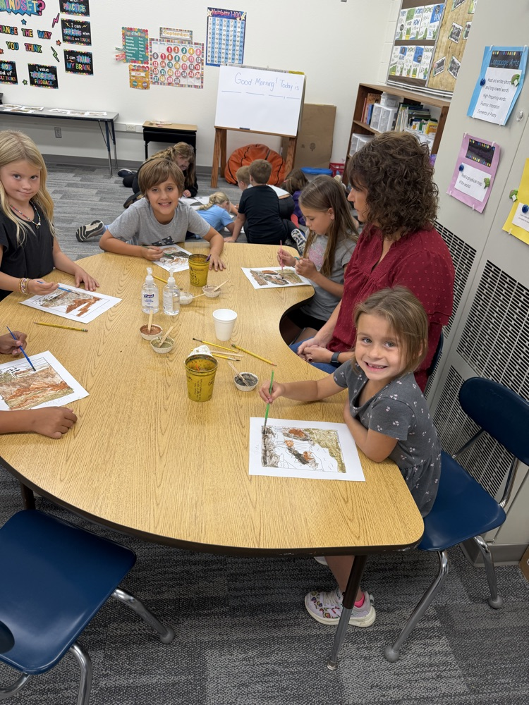 Second Graders soil painting in Ag in the Classroom
