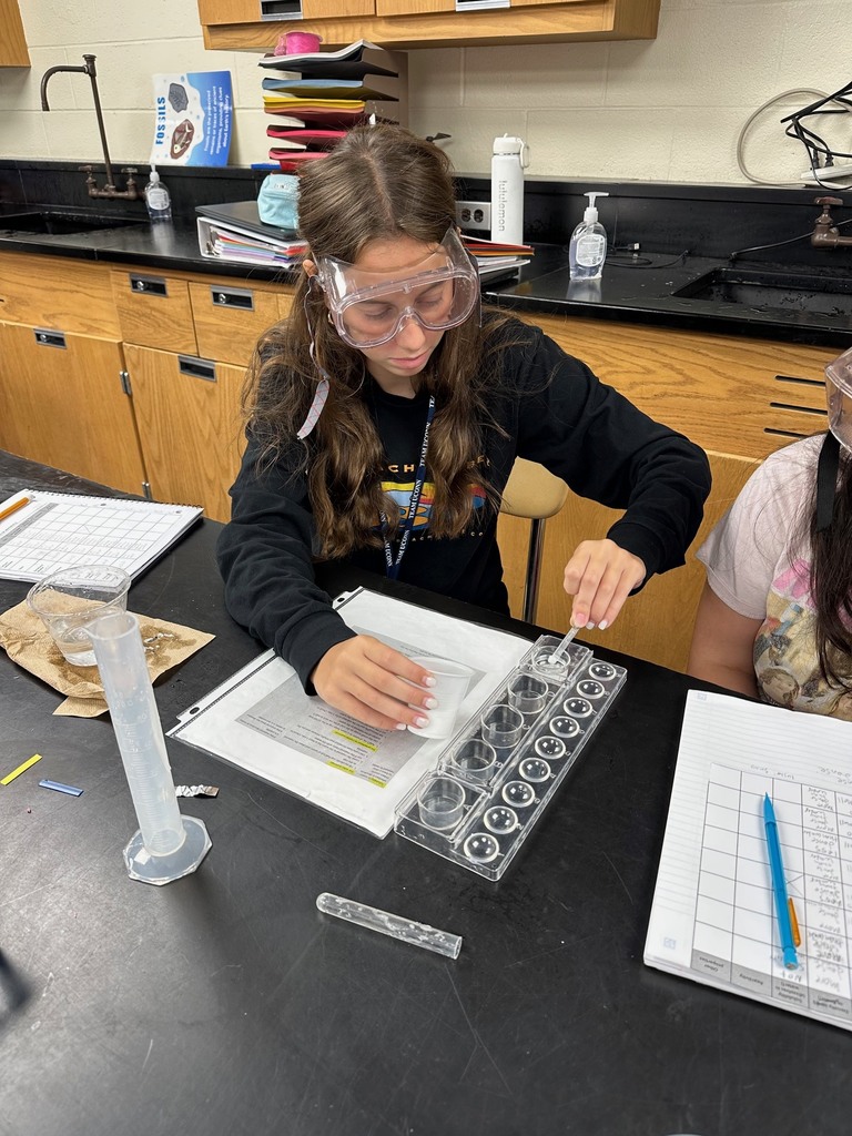 student doing a science experiment with dropper and tray