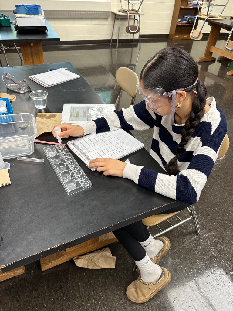 student doing a science experiment with dropper and tray