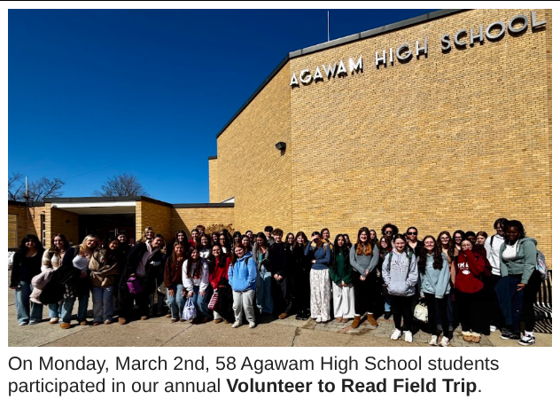 read across America volunteers outside Agawam High School 