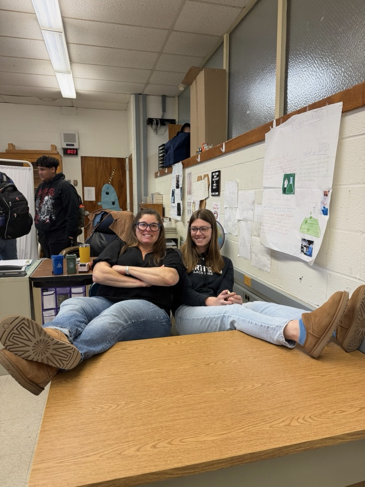 ms smith and Maddy dressed a like with black shirt and brown uggs