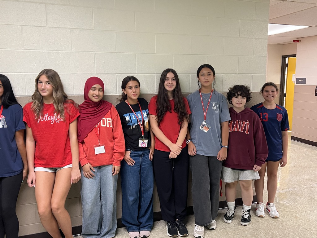 students  wearing red white blue attire