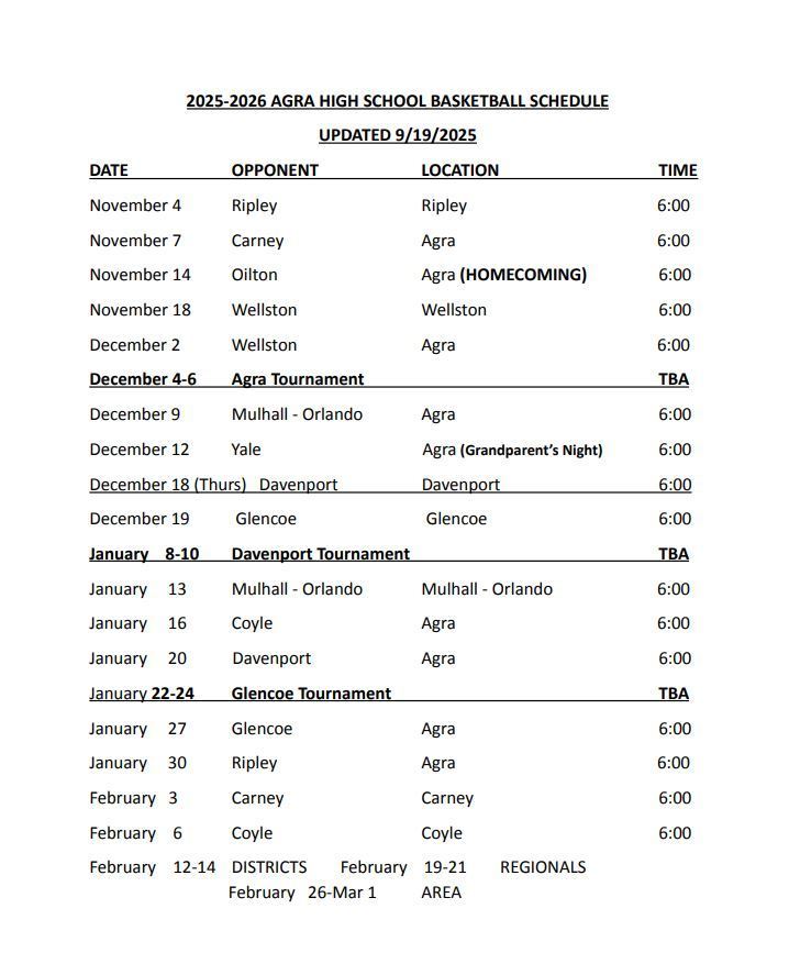 updated HS BB schedule