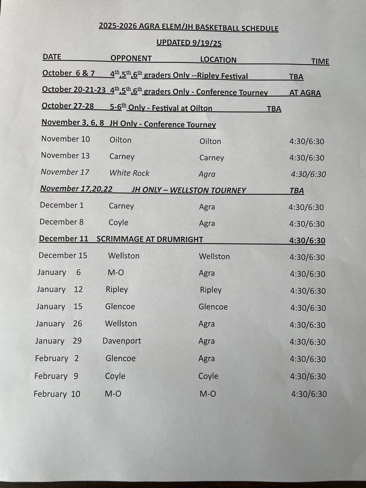 ES/JH updated BB schedule