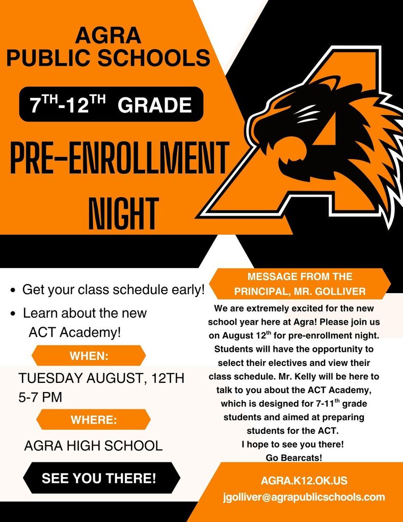 Pre-enrollment Night Tuesday, Aug 12 at 5:00 - 7:00 