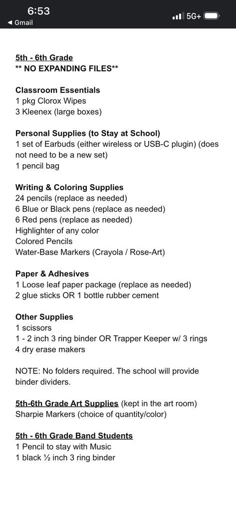 5/6 supply list