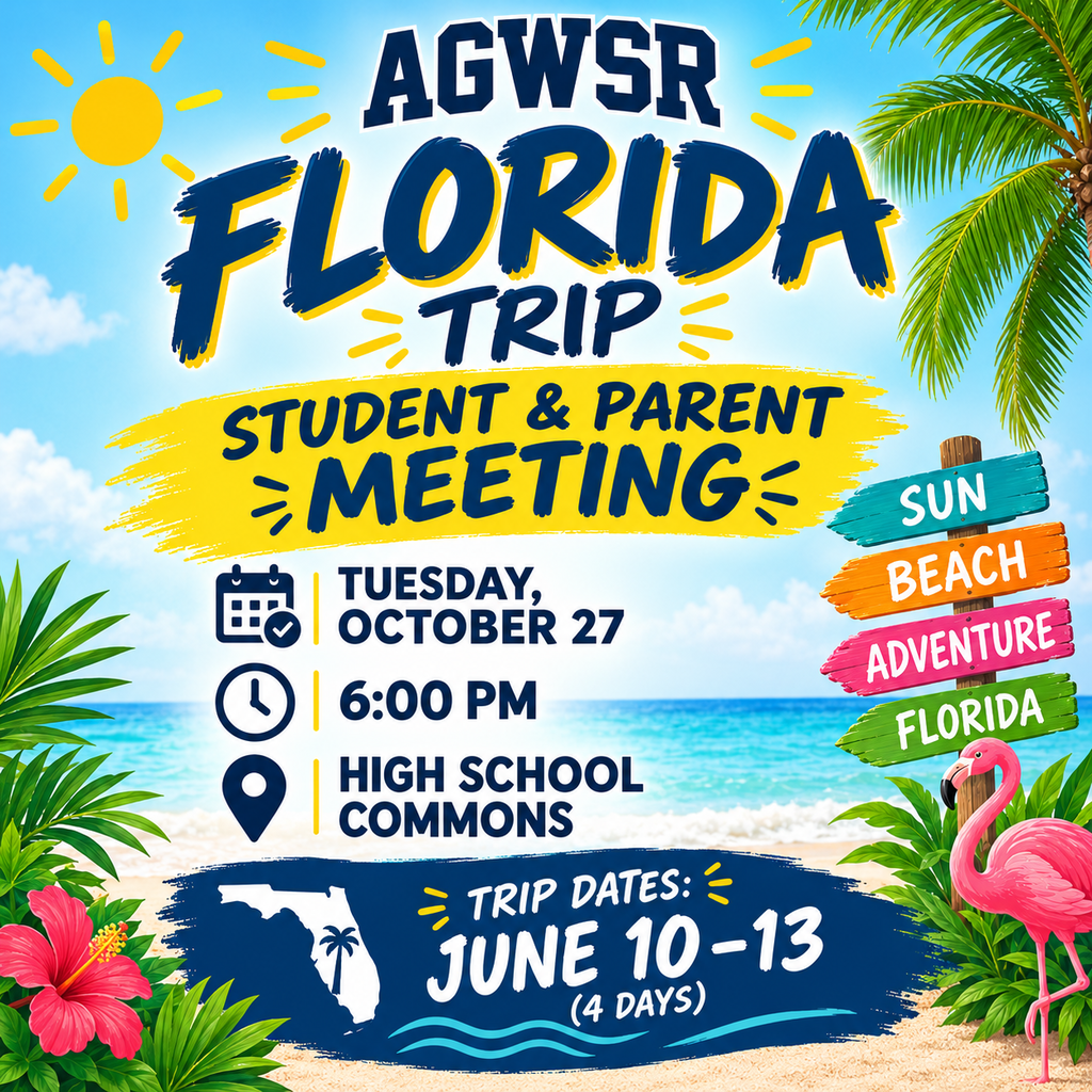 Florida Trip Student & Parent Meeting Advertisement - October 27 at 6pm in the high school commons