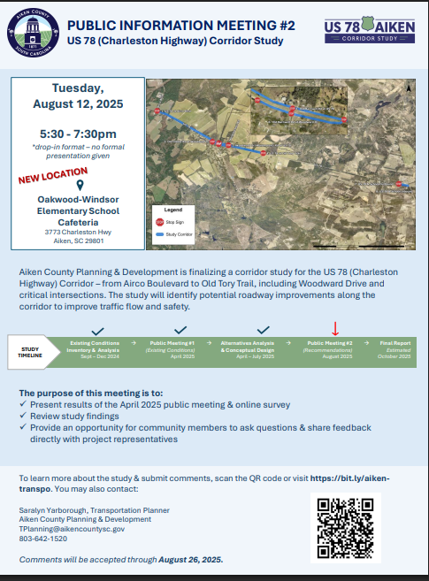 Public Information Meeting #2  Tuesday, August 12, 2025  5:30 - 7:30 pm  Drop in format - no formal presentation given  New location  Oakwood-Windsor Elementary School Cafeteria  3773
