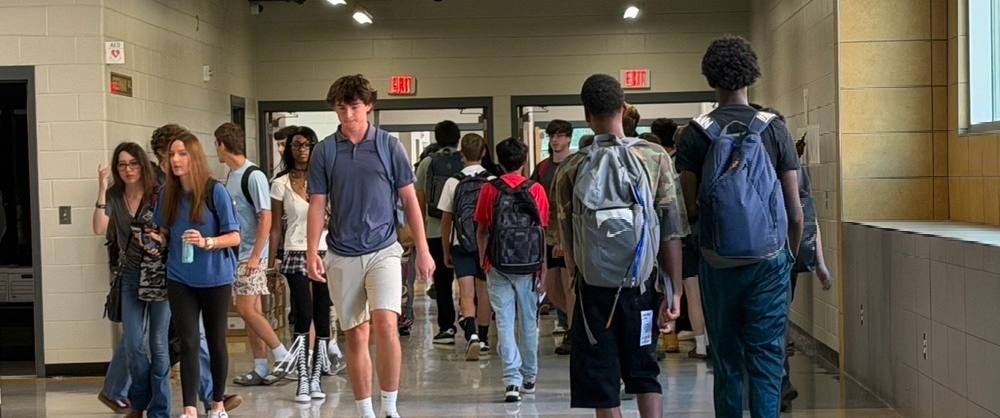 North Augusta High School students walk in the hallways.