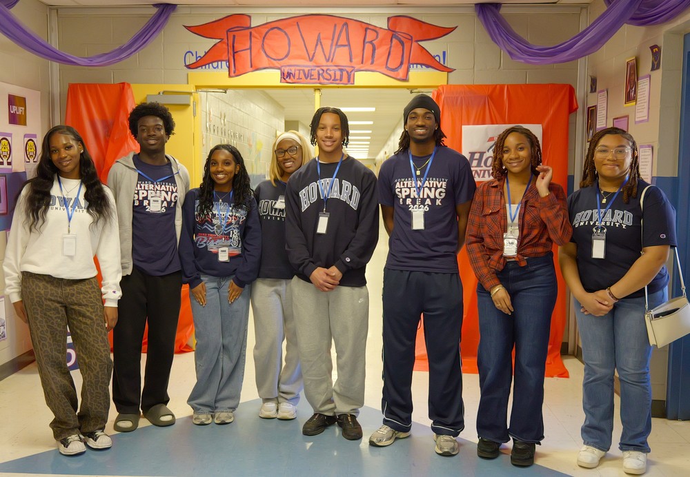 Howard University students pose for photo.