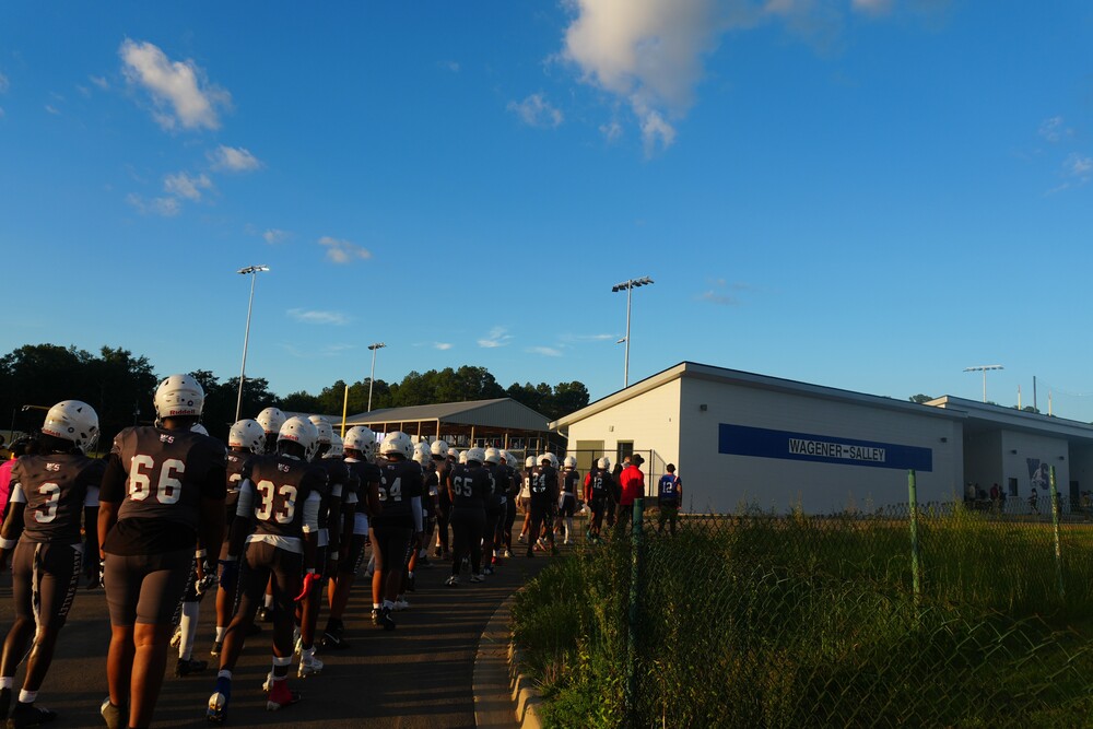 Wagener-Salley enters new football stadium.