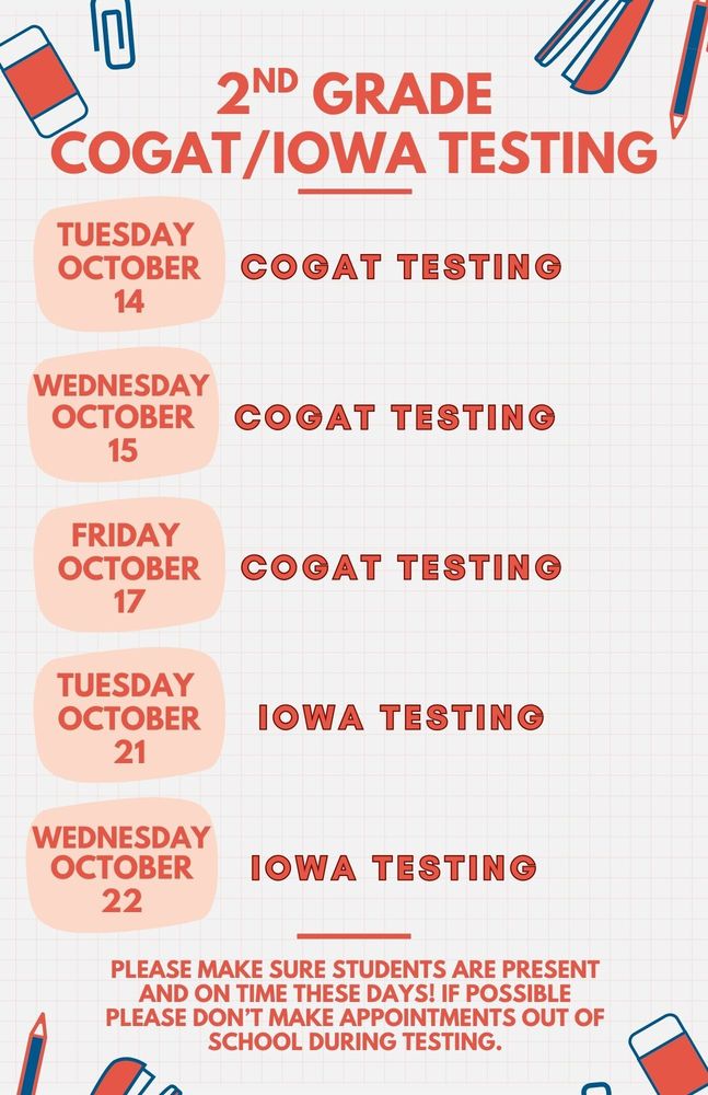 2nd grade testing dates