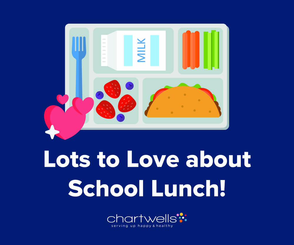 School lunch tray titled Lots to love about School Lunch