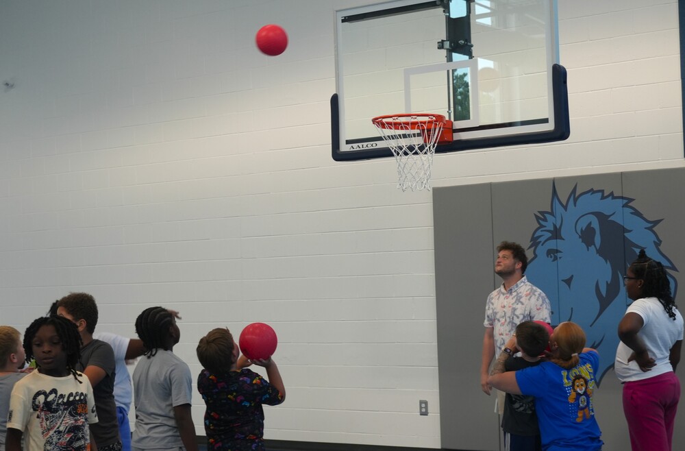 J.D. Lever students shoot hoops in the new gym.