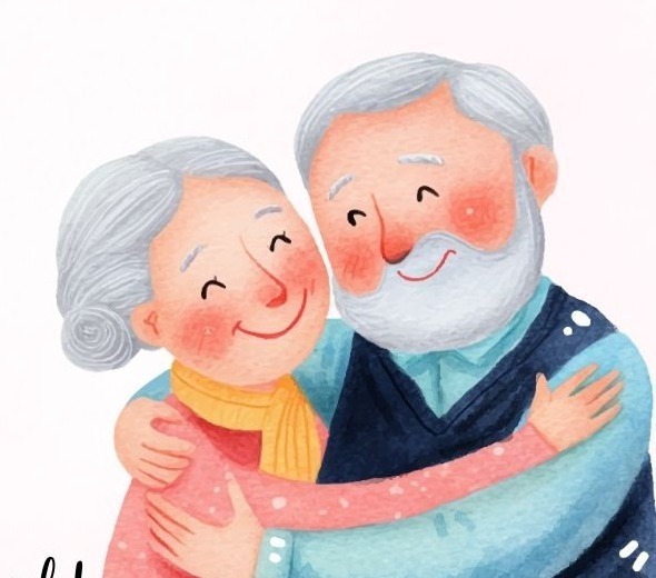 two older people hugging 